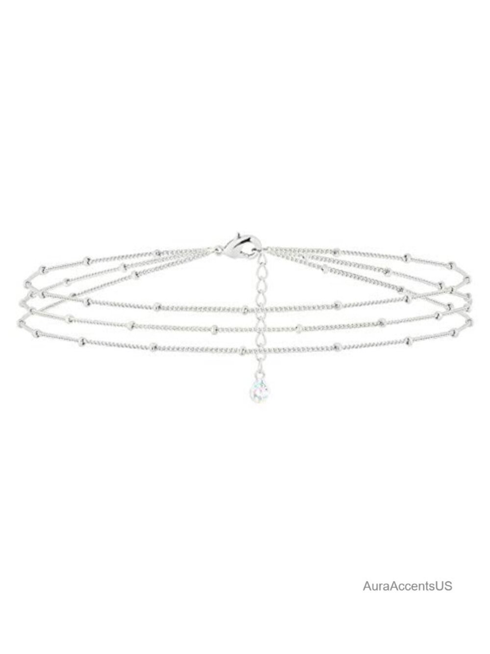MEVECCO Dainty 3-Layer Silver Plated Brass Chain Bracelet with CZ Stones,
